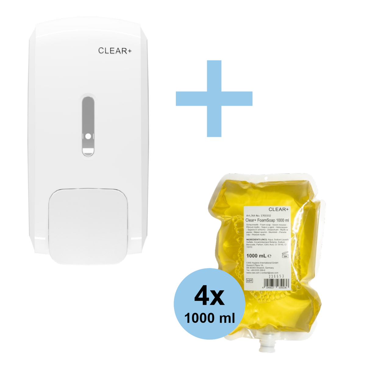 Voordeelbundel: Gratis Clear+ Foam Zeep Dispenser bij 4x 1000ml navulling