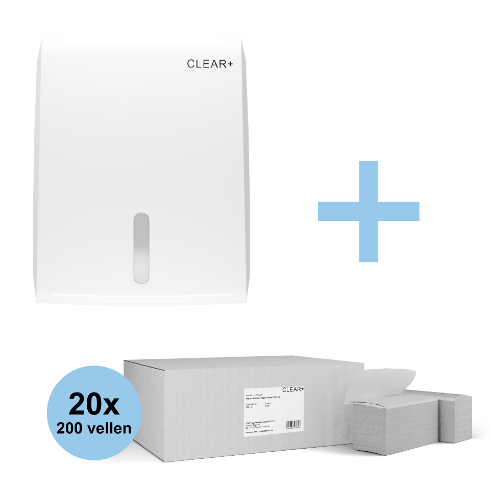 Voordeelbundel: Gratis Clear+ Papierdispenser bij een doos vouwhanddoekjes