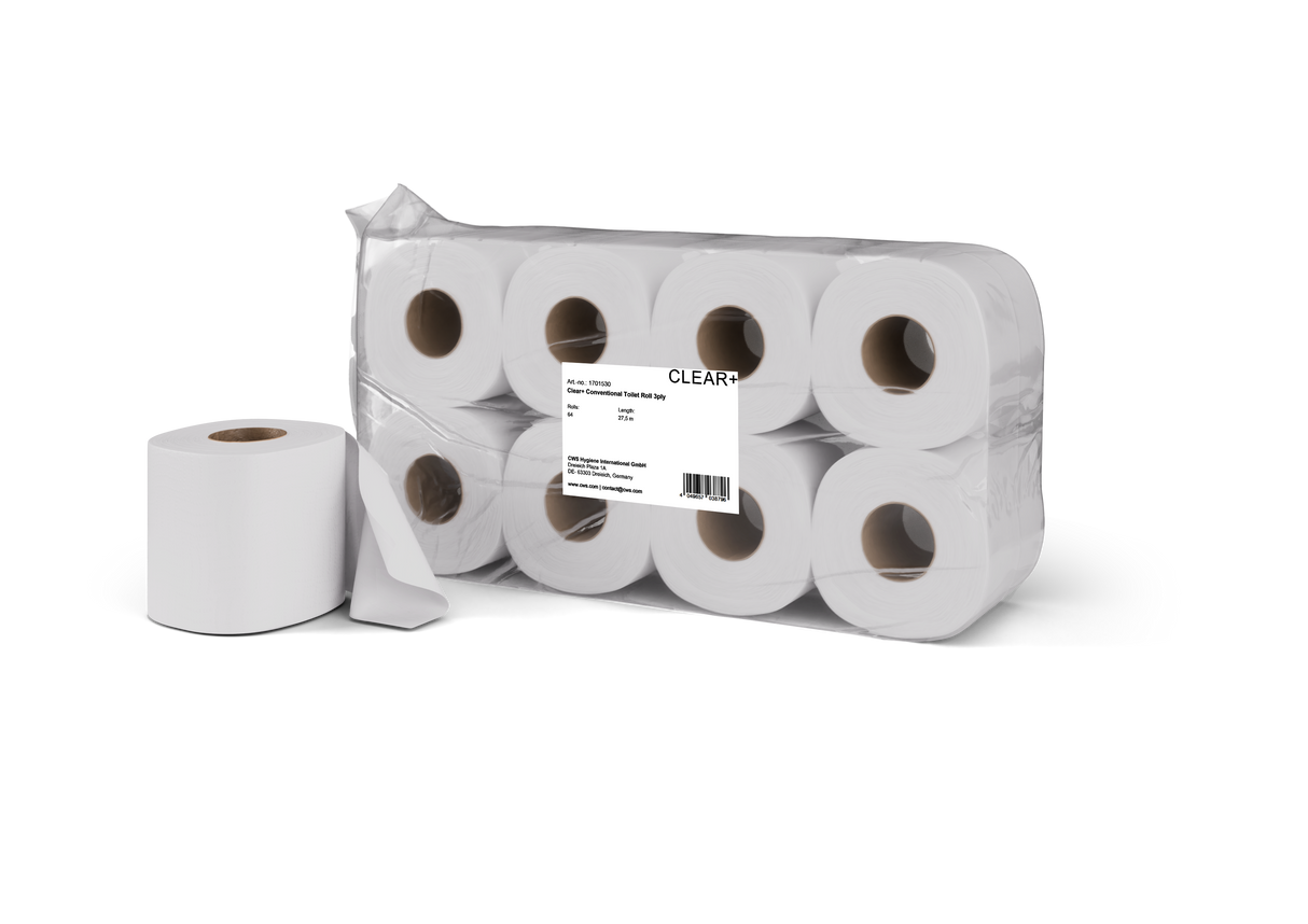 Clear+ Traditioneel Toiletpapier, Rol 3-laags, 64 rollen
